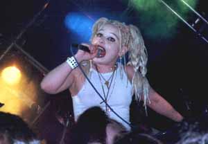 Tina of Switchblade Symphony at Whitby, April 1999. Photo by Lyssa