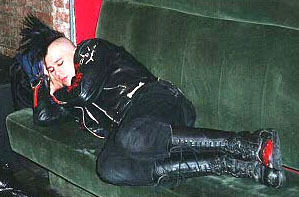 Andy catches a few winks while the Cruxshadows soundcheck
